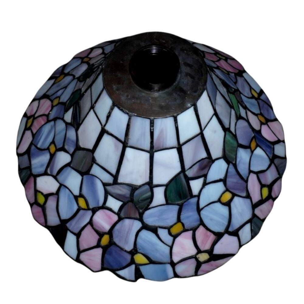 Vintage Tiffany Style Stained Glass Floral Lamp Shade 13” Pastel Pink Blue White